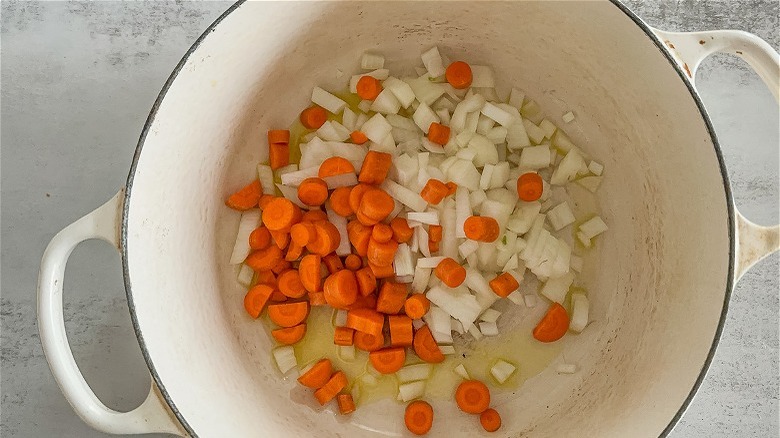 chopped vegetables in stockpot