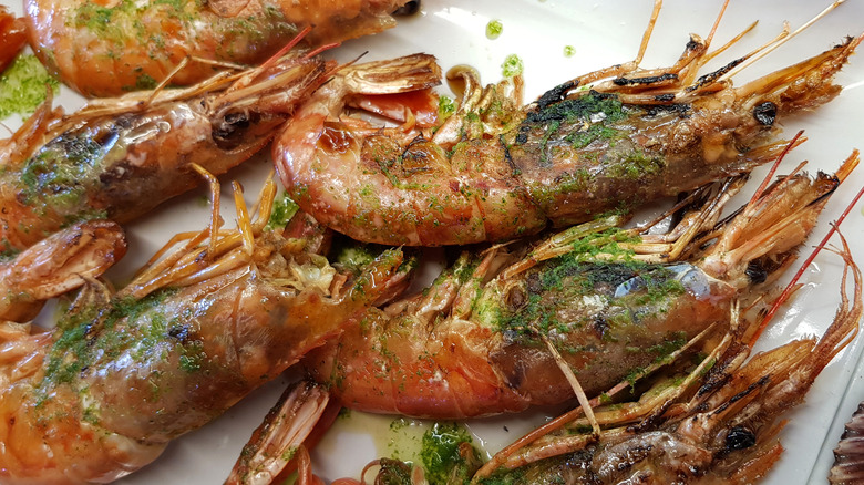 Whole grilled shrimp with herbs