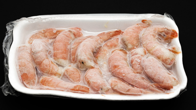 A packet of frozen cooked shrimp