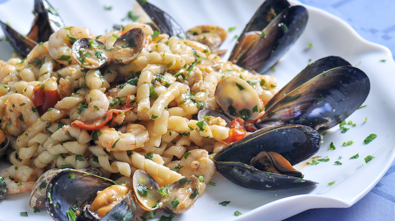 Busiate pasta with shellfish