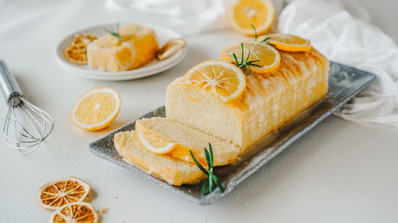 Lemon pound cake on a plate