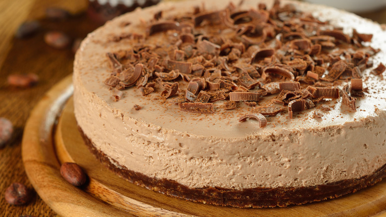 cheesecake topped with chocolate shavings