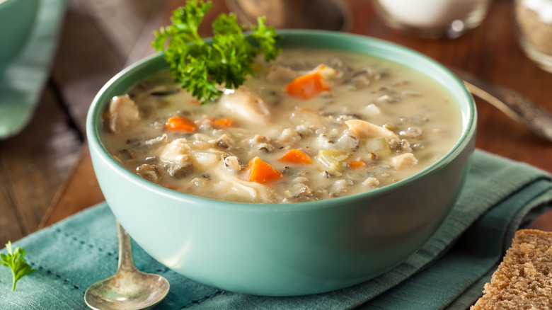 Chicken and rice soup bowl