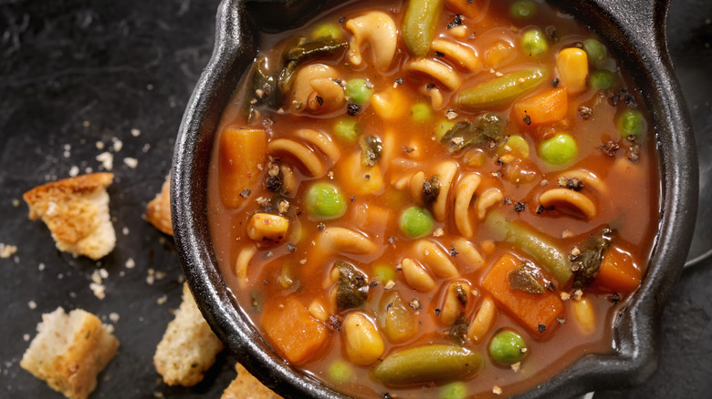 Tomato soup pasta in bowl