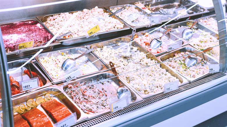 deli counter with mayonnaise salads