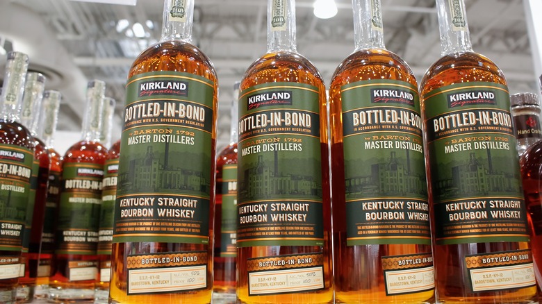 Kirkland bourbon bottles on shelf