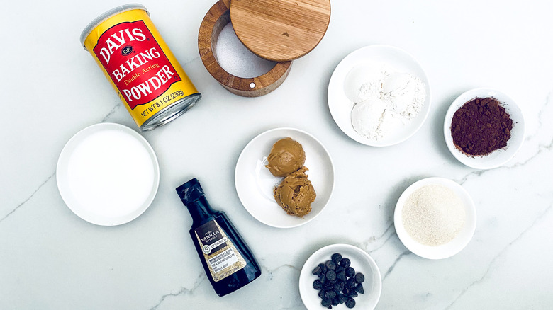 mug brownie ingredients in bowls