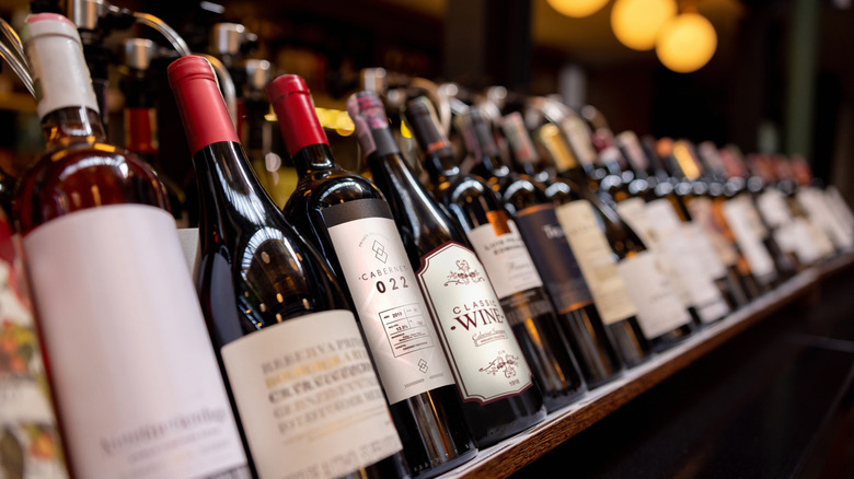 wine bottles on shelf