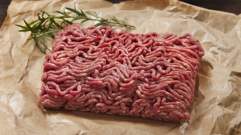 raw ground beef on wax paper