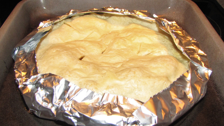 Foil covering pie crust
