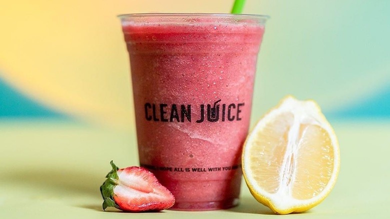 Clean Juice smoothie and strawberry
