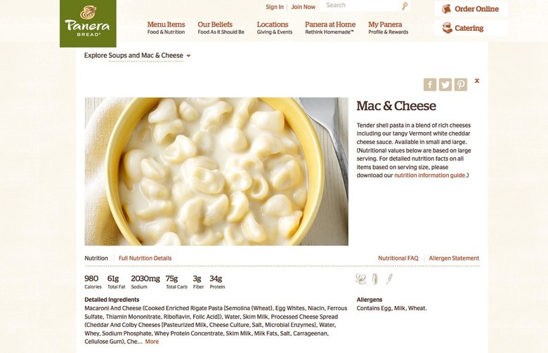 #6 Panera Bread: Mac & Cheese (Whole)