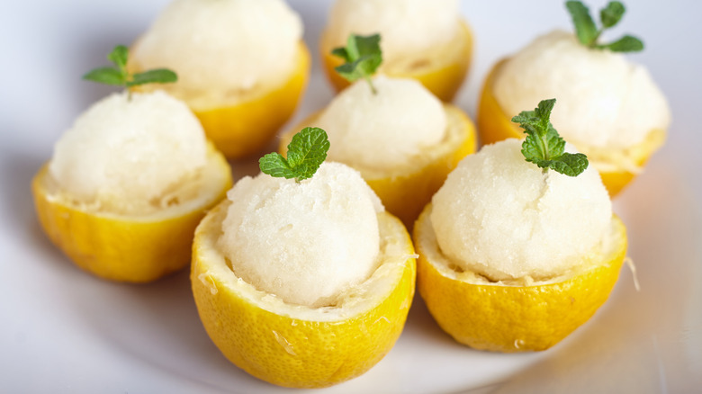 Ice cream filled lemon cup