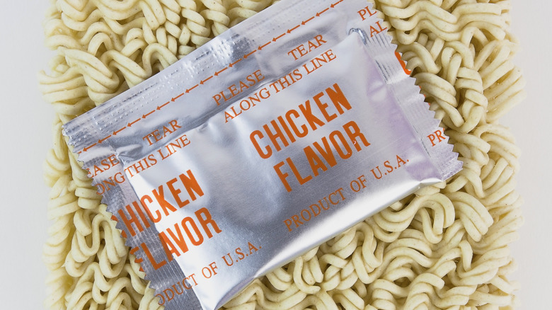 Flavor packet on dry ramen 