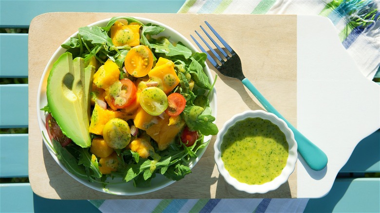 Salad with green herb dressing