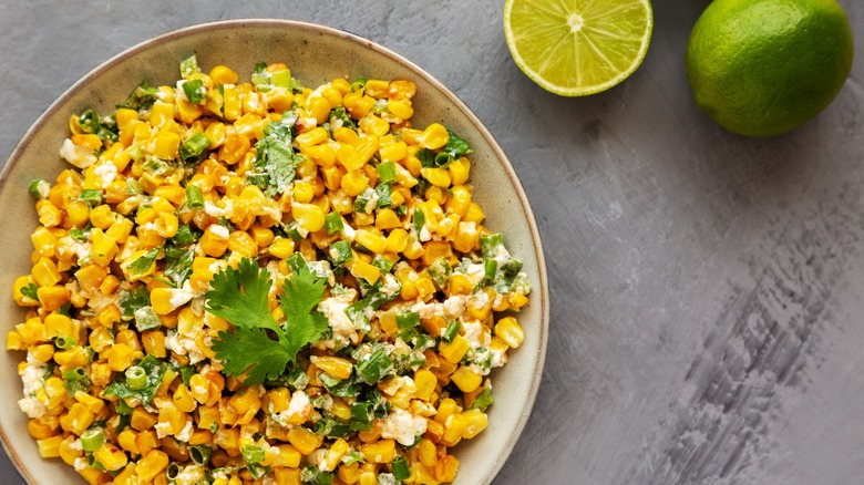 Mexican corn and mayonnaise salad with fresh cilantro