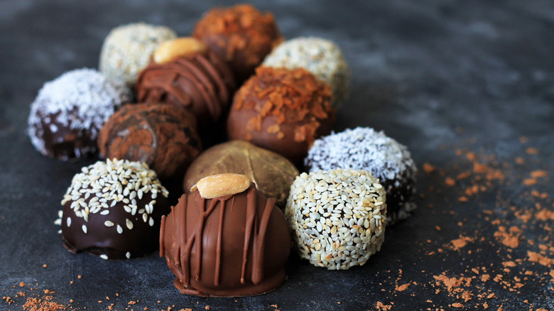 various flavors of homemade chocolate bonbons