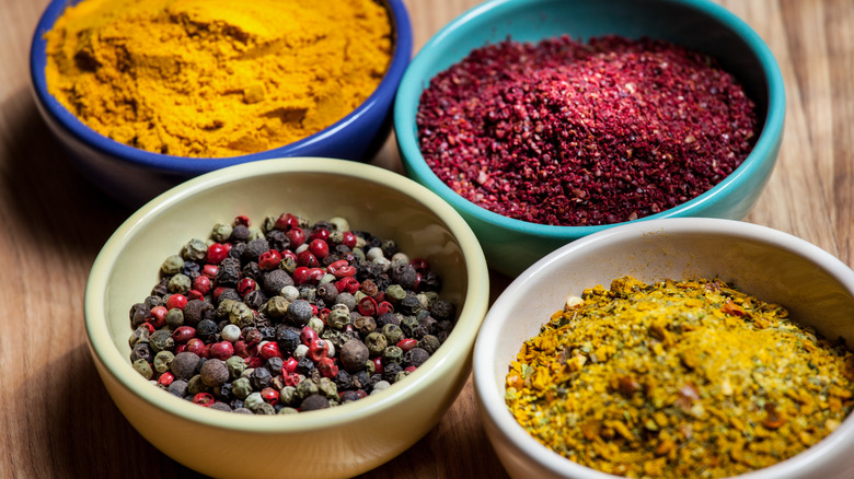 Bowls of various spices and blends