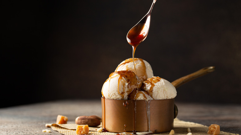 ice cream with caramel drizzle