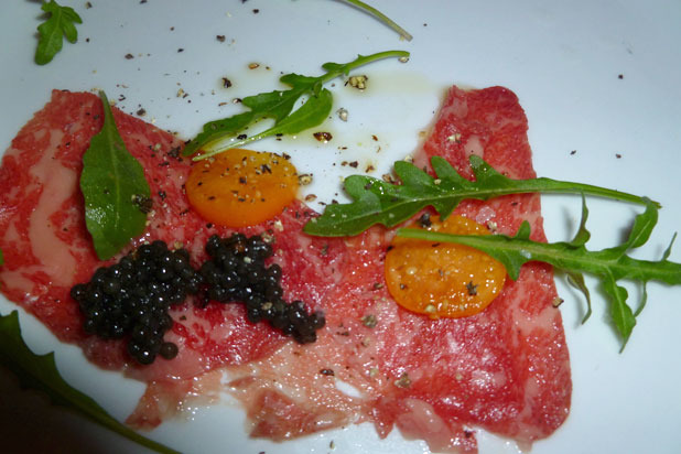 Beef Carpaccio, Caviar, Arugula, Gooseberry