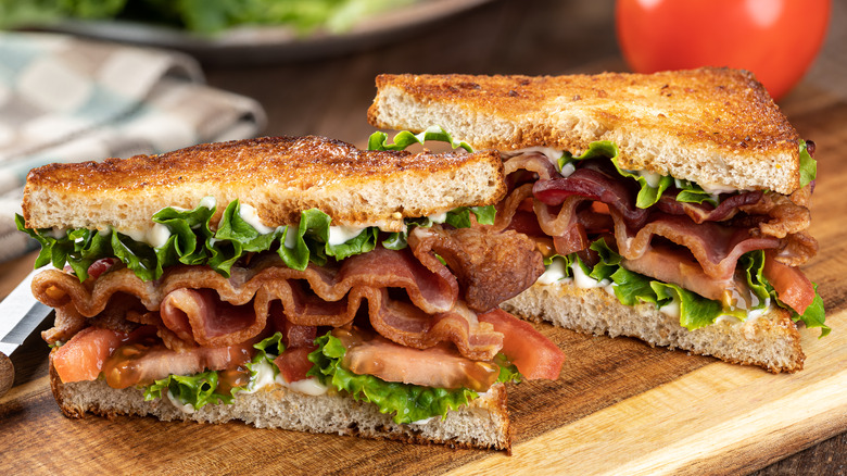 BLT sandwich on cutting board