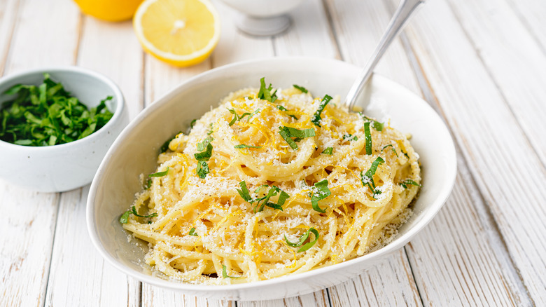 Pasta dish with lemon zest