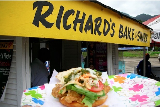 Fried Fish Sandwich at Richard's Bake and Shark (Moracas Bay, Trinidad)