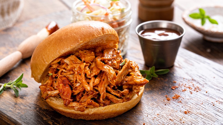 barbecued pulled chicken sandwich