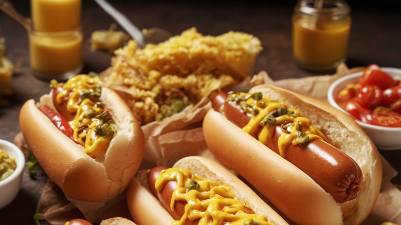 hot dogs with toppings