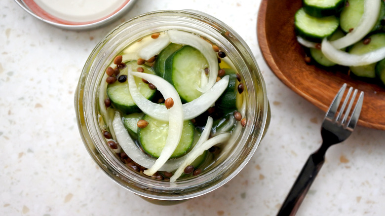 Homemade pickles in jar