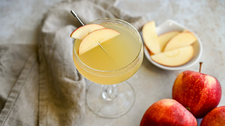 apple martini with gray dishtowel