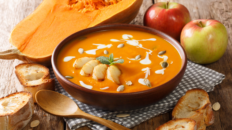 bowl of butternut squash apple soup