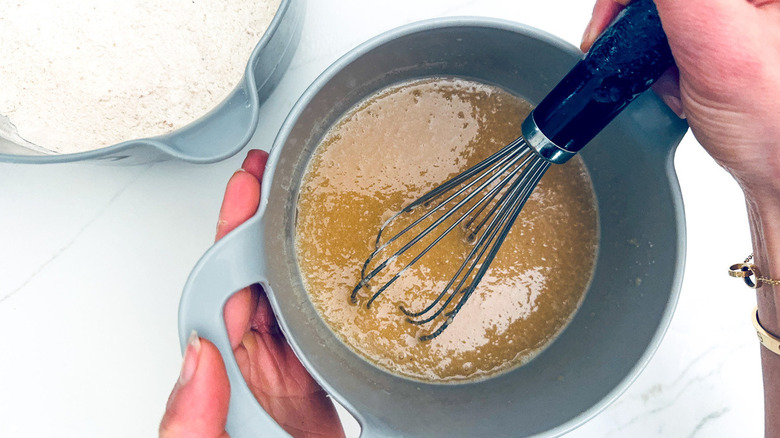 cake batter and whisk in bowl