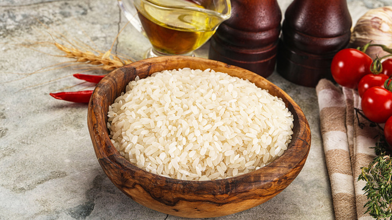 Raw Arborio rice for cooking risotto