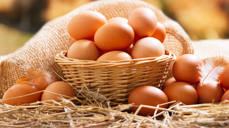 basket full of brown eggs