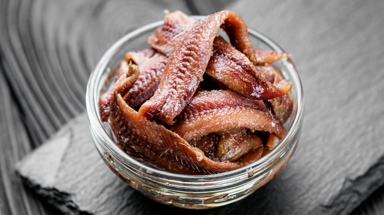 Anchovy fillets in a bowl