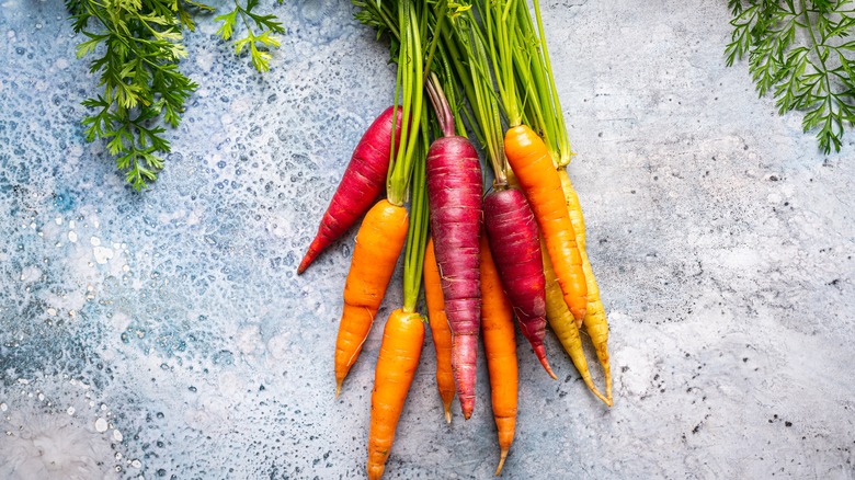 Bunch of rainbow colored carrots