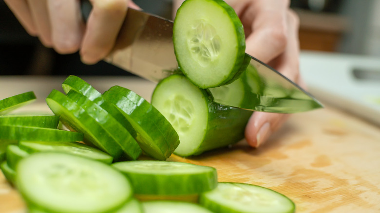 Cutting a cucumber