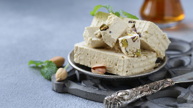 block of halva with pistachios 