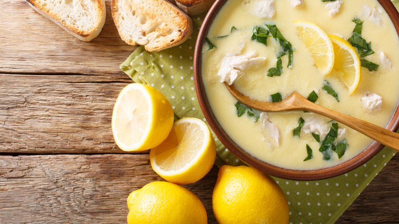 Avgolemono with lemons and bread