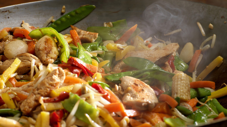 Cooking chicken stir-fry