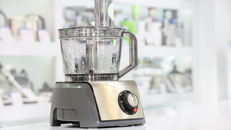 Food processor on white counter