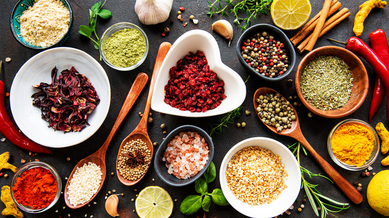 Various spices in bowls