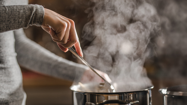 Stirring hot water