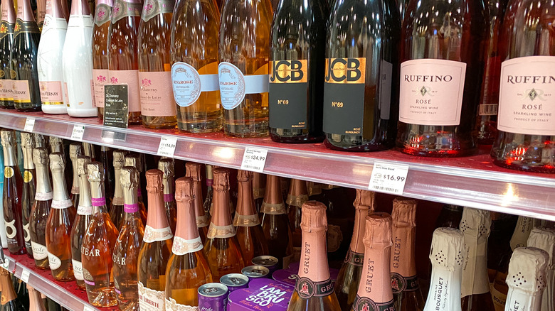 store shelves of sparkling wines