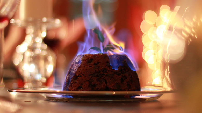 Flaming Christmas pudding