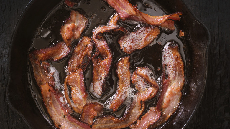 bacon cooking in pan