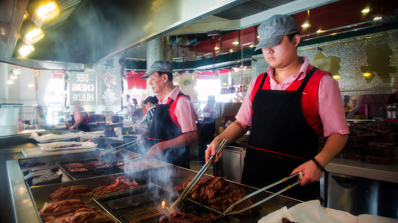 chefs cooking Bak Kwa