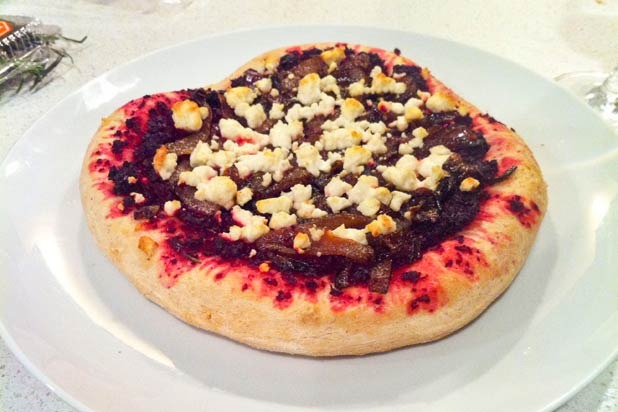 3. Beet Pizza with Caramelized Onions and Goat Cheese