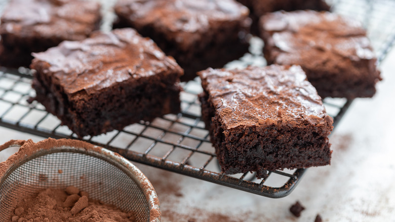 Brownies cooling on a baking rack